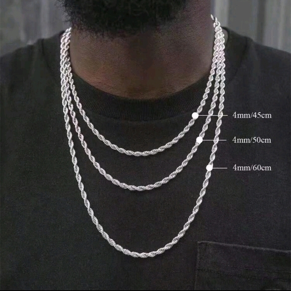 Unisex Sterling Silver 4mm Twisted Rope chain Necklace 22" - Picture 8 of 8